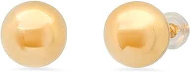 14Kt Ball Stud Earrings 9mm With Silicone Covered Pushbacks, Gold, One Size