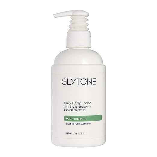 Glytone Daily Body Lotion Broad Spectrum SPF 15 - With Glycolic Acid & Shea Butter - Retexturizing Moisturizer - Fragrance Free - 12 fl. oz.