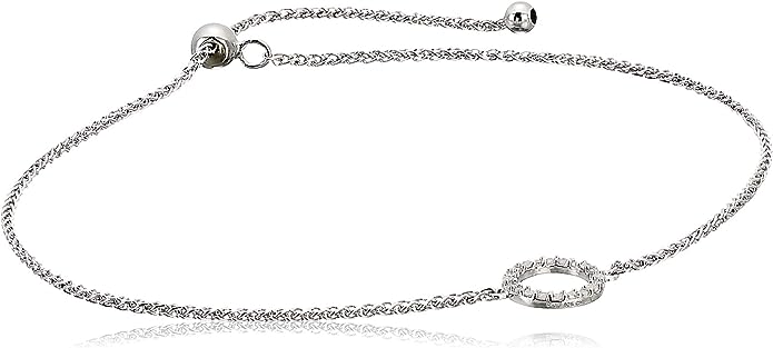 1/10th CT TW Diamond Geometric Circle Adjustable Bracelet in Sterling Silver