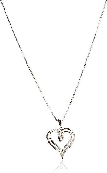 Sterling Silver Diamond Double Heart Pendant Necklace (1/10 cttw),18"
