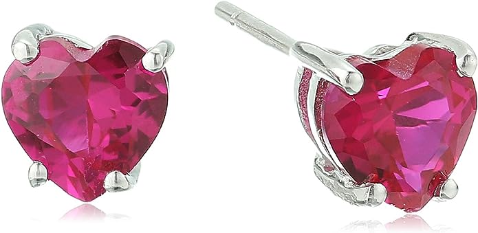 10k White Gold Gemstone Heart Stud Earrings for Women with Butterfly Backs