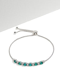 Load image into Gallery viewer, 0.175 cttw Lab Grown Diamond and Created Emerald 925 Sterling Silver Bar Bolo Adjustable Bracelet
