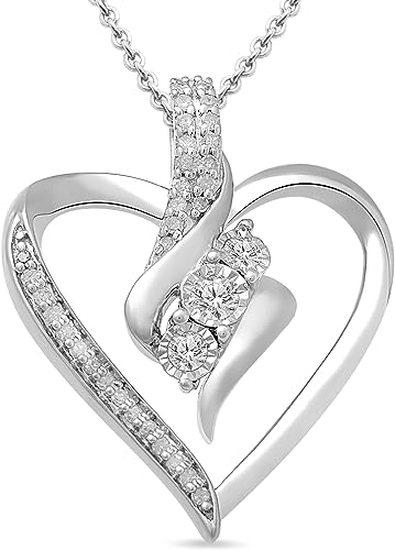 Diamond 3 Stone Pendant Necklace (1/4 cttw), 18