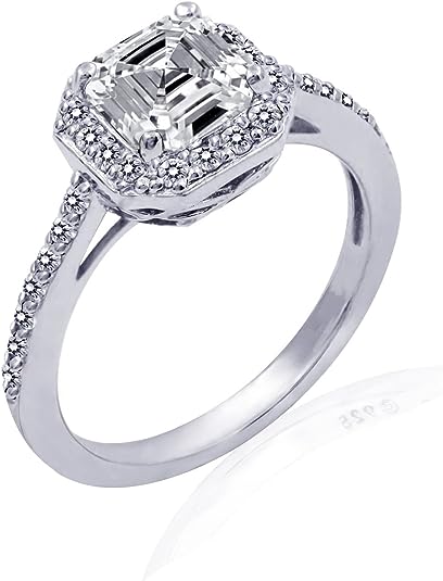 Sterling Silver Infinite Elements Cubic Zirconia Asscher Center Halo Ring