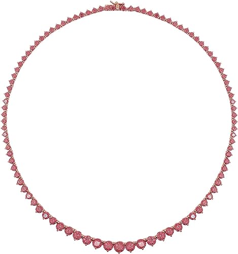 Sterling Silver Infinite Elements Cubic Zirconia Fancy Pink Round-Cut Graduated Riviera Necklace