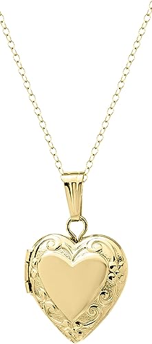 14k Yellow Gold-Filled Heart Locket Pendant Necklace, 15
