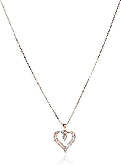Sterling Silver Diamond Double Heart Pendant Necklace (1/10 cttw),18"