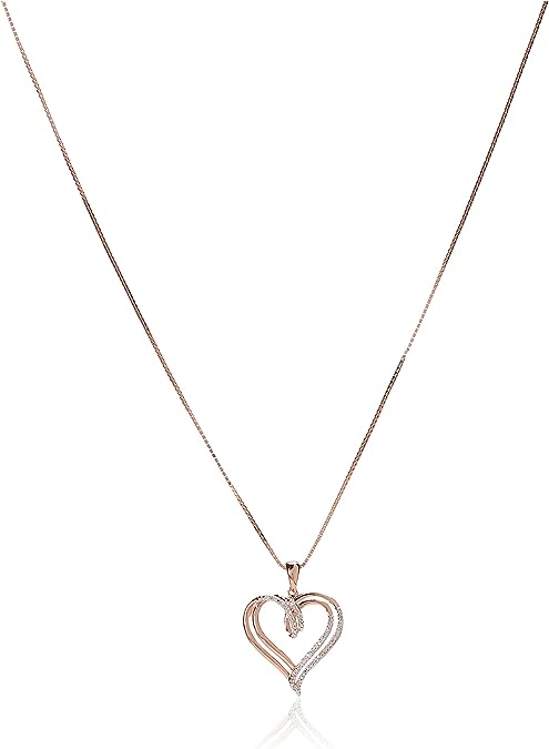 Sterling Silver Diamond Double Heart Pendant Necklace (1/10 cttw),18