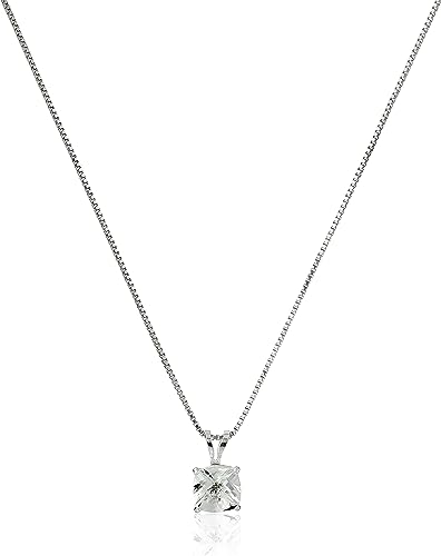 925 Sterling Silver 6mm Aquamarine Solitaire Pendant Necklace for Women with 18 inch Box Chain