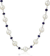 Load image into Gallery viewer, 8-9mm White Freshwater Cultured Pearl and 4mm Simulated Red Ruby Strand Necklace
