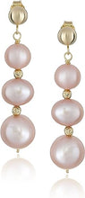 Load image into Gallery viewer, 14k Yellow Gold Graduated 6.5-9.5mm Pink Freshwater Cultured Pearl with Sparkling Beads Dangle Earrings
