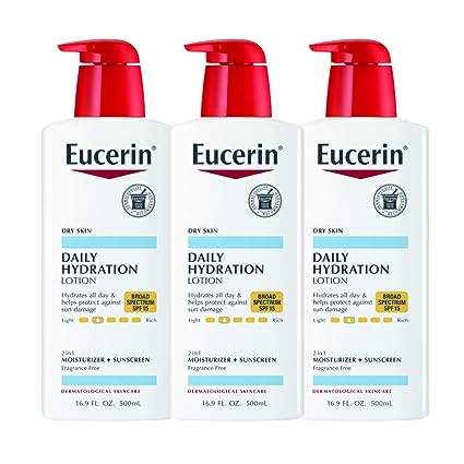 Eucerin Daily Hydration Lotion with SPF 15 - Broad Spectrum Body Lotion for Dry Skin - 16.9 fl. Oz. Pump Bottle (Pack of 3)