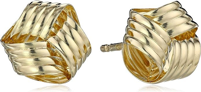 14k Yellow Gold Ribbed Love Knot Stud Earrings