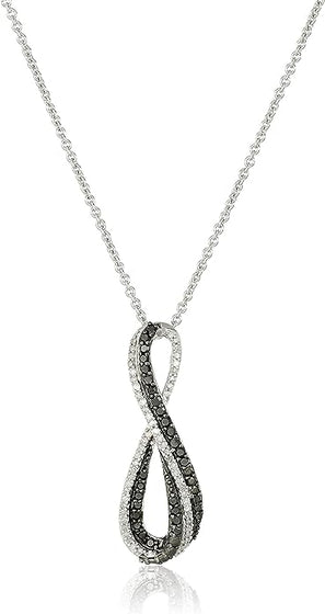 Sterling Silver Black and White Diamond Infinity Pendant Necklace (1/3 cttw), 18"