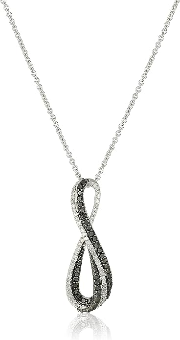 Sterling Silver Black and White Diamond Infinity Pendant Necklace (1/3 cttw), 18