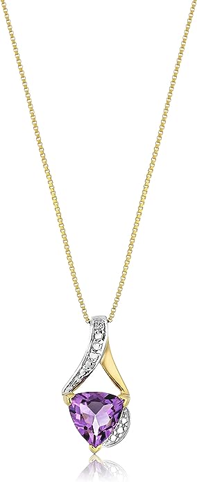 925 Sterling Silver Trillion Cut Gemstone and Accent Diamond Pendent Necklace for Women with 18 Inch Box Chain