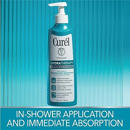Curel Hydra Therapy In Shower Lotion, Itch Defense Body Moisturizer with Advanced Ceramide Complex, Vitamin E, & Oatmeal Extract, Helps to Repair Moisture Barrier, 12 Ounce (Pack of 2)