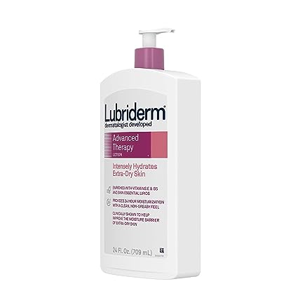Lubriderm Advanced Therapy Fragrance-Free Moisturizing Lotion with Vitamins E and Pro-Vitamin B5, Intense Hydration for Extra Dry Skin, Non-Greasy Formula, Pack of Three, 3 x 24 fl. oz