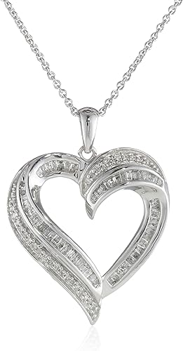 Women Sterling Silver Diamond Heart Pendant Necklace (1/2 cttw), 18"