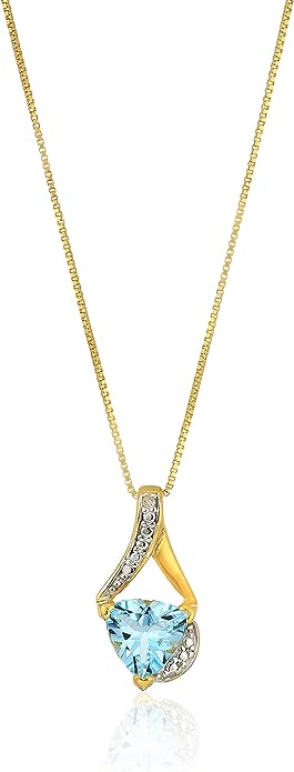 925 Sterling Silver Trillion Cut Gemstone and Accent Diamond Pendent Necklace for Women with 18 Inch Box Chain
