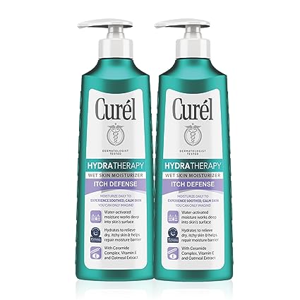 Curel Hydra Therapy In Shower Lotion, Itch Defense Body Moisturizer with Advanced Ceramide Complex, Vitamin E, & Oatmeal Extract, Helps to Repair Moisture Barrier, 12 Ounce (Pack of 2)