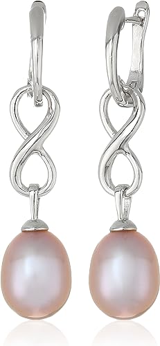 8.5-9mm Pink Freshwater Cultured Pearl Infinity Dangle Earrings