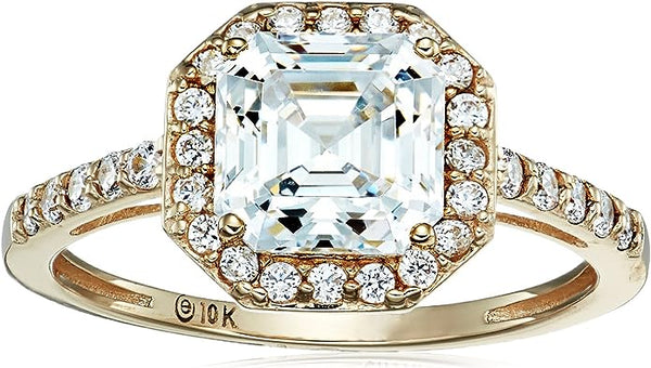 10k Yellow Gold Asscher-Cut Halo Ring