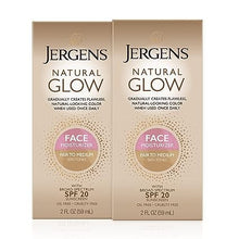Load image into Gallery viewer, Jergens Natural Glow Face Self Tanner Lotion20 Sunless Tanning, Fair to Medium Skin Tone, Daily Facial Sunscreen, Oil Free, Broad Spectrum Protection, 2 oz, Pack of 2
