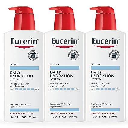 Eucerin Daily Hydration Lotion - Light-weight Full Body Lotion for Dry Skin - 16.9 fl. oz. Pump Bottle (Pack of 3)