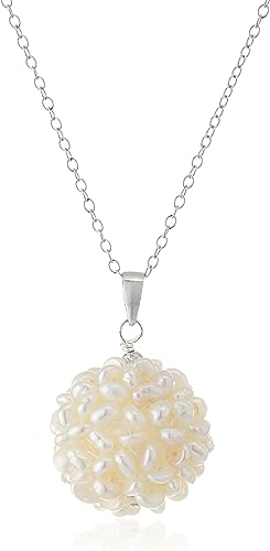 18-19mm Snowball Design White Freshwater Cultured Pearl Pendant Necklace, 18