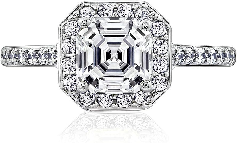 Sterling Silver Infinite Elements Cubic Zirconia Asscher Center Halo Ring