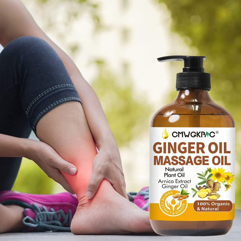 Ginger Massage Oil for Lymphatic Drainage - Grape Seed, Arnica Extract, Vitamin E and Ginger -Warming and Relaxing