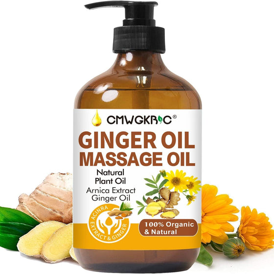 Ginger Massage Oil for Lymphatic Drainage - Grape Seed, Arnica Extract, Vitamin E and Ginger -Warming and Relaxing