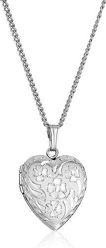 14k Engraved Flowers Heart Locket Necklace, 18"