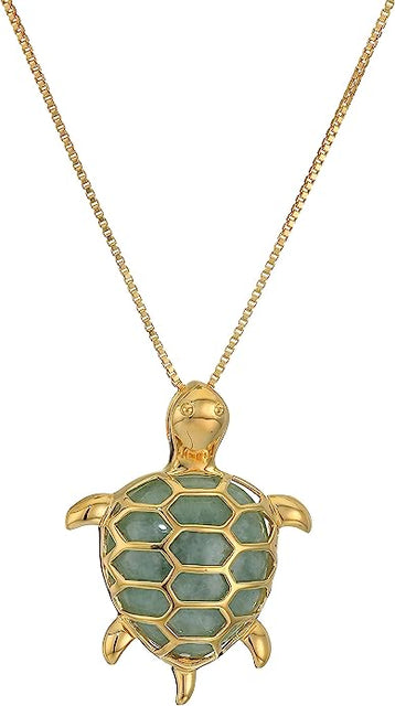 Sterling Silver Genuine Green Jade Turtle Pendant Necklace, 18"