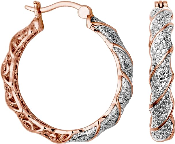 Plated Bronze Diamond Accent Twisted Hoop Earrings