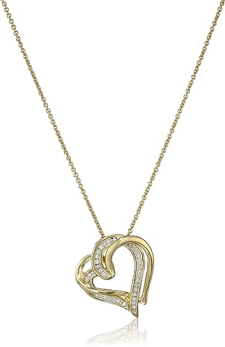 Sterling Silver Diamond Double Heart Pendant Necklace
