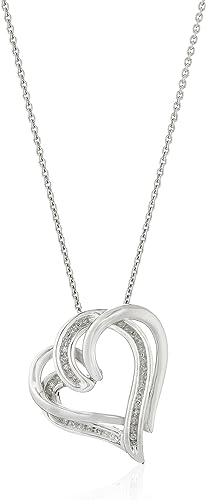 Sterling Silver Diamond Double Heart Pendant Necklace