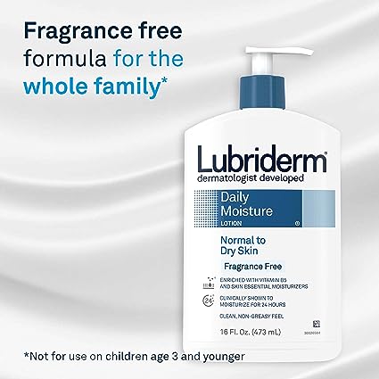 Lubriderm Daily Moisture Hydrating Unscented Body Lotion Fragrance-Free Lotion, 24 fl. oz