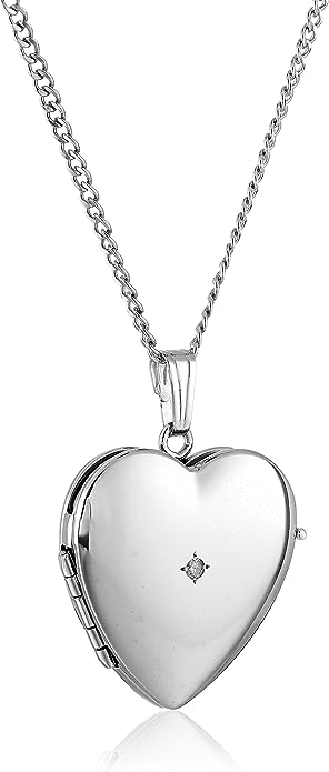 Sterling Silver Diamond-Accented Four-Picture Heart Locket Necklace, 18