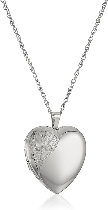 14k Gold-Filled or Silver Large Satin and Polished Finish Hand Engraved Heart Shaped Locket Necklace