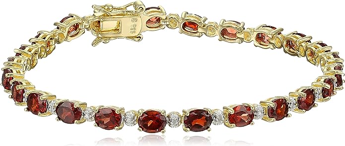 18k Yellow Gold Plated Sterling Silver Genuine Gemstones and Diamond Accent Tennis Bracelet