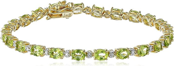 18k Yellow Gold Plated Sterling Silver Genuine Gemstones and Diamond Accent Tennis Bracelet