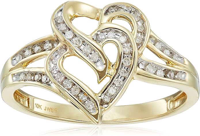 10K Yellow Gold Diamond Two Hearts Ring (1/10 cttw)