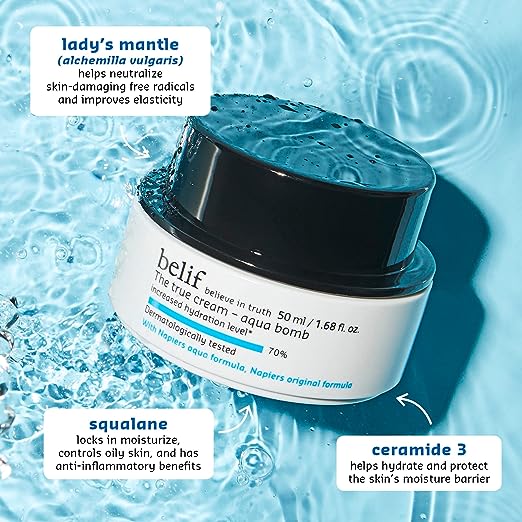 belif The True Cream Aqua Bomb Lightweight Face Moisturizer for All Skin Types Fast Absorbing Facial Cream Improves Moisture Barrier
