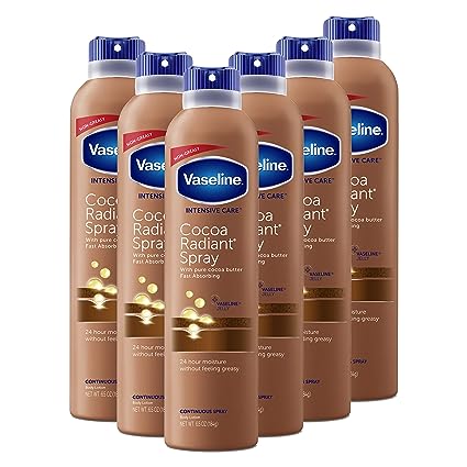 Vaseline Intensive Care Spray Moisturizer For Dry Skin Cocoa Radiant Made With 100% Pure Cocoa Butter 6.5oz (Pack of 6)