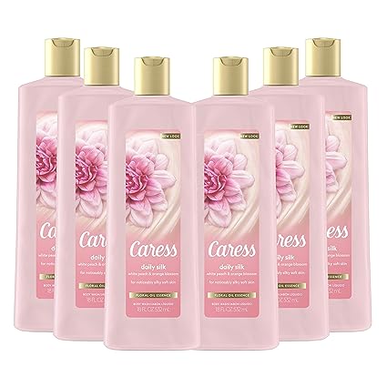 Caress Hydrating Body Wash For Noticeably Silky Soft Skin Daily Silk Extract & Floral Oil Essence 18 oz, Pack of 6, pink