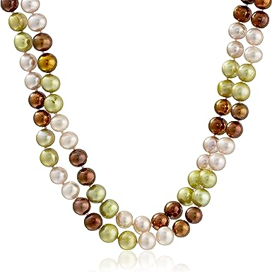 Sterling Silver Two-Rows High Luster Genuine Cultured Freshwater Pearl Strand (8-9mm), 18"