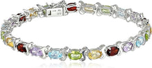 Load image into Gallery viewer, 925 Sterling Silver Tennis Bracelet for Women with Multiple 6 x 4mm Oval Gemstones and Box Clasp
