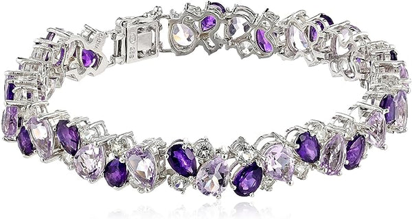 Sterling Silver Created Gemstones Bracelet, 7.25"